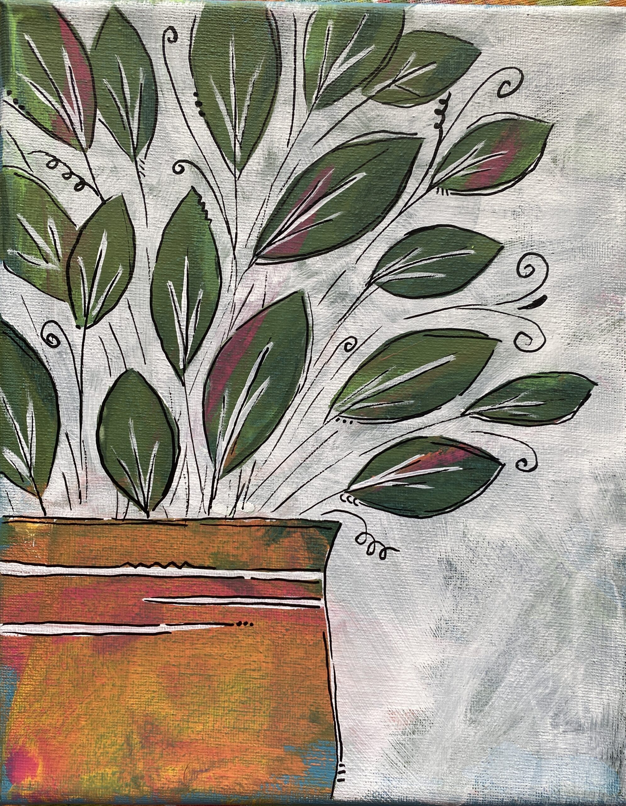 Potted Plant Scraper Painting